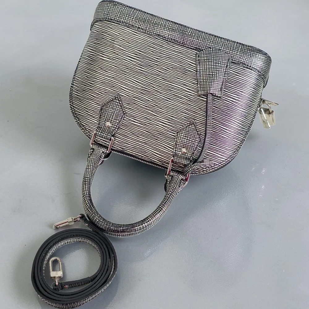 Louis Vuitton Alma BB Epi Leather Metallic Silver Black Crossbody Bag